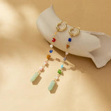 Colorful Stone Copper Pendant Tassel Earrings