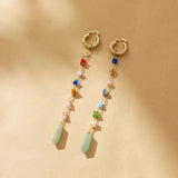 Colorful Stone Copper Pendant Tassel Earrings