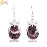 CSJA Owl Pendant Natural Stone Bead Drop Earrings