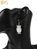 CSJA Owl Pendant Natural Stone Bead Drop Earrings