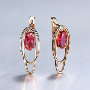 Rose Geometric Oval Red Ruby Stone Drop Dangle Earrings for Women Wedding