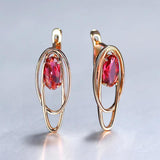 Rose Geometric Oval Red Ruby Stone Drop Dangle Earrings for Women Wedding
