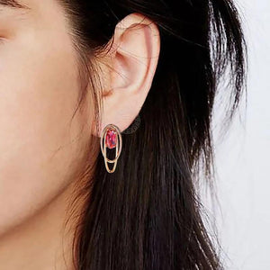 Rose Geometric Oval Red Ruby Stone Drop Dangle Earrings for Women Wedding