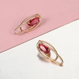 Rose Geometric Oval Red Ruby Stone Drop Dangle Earrings for Women Wedding