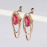 Rose Geometric Oval Red Ruby Stone Drop Dangle Earrings for Women Wedding