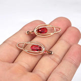 Rose Geometric Oval Red Ruby Stone Drop Dangle Earrings for Women Wedding