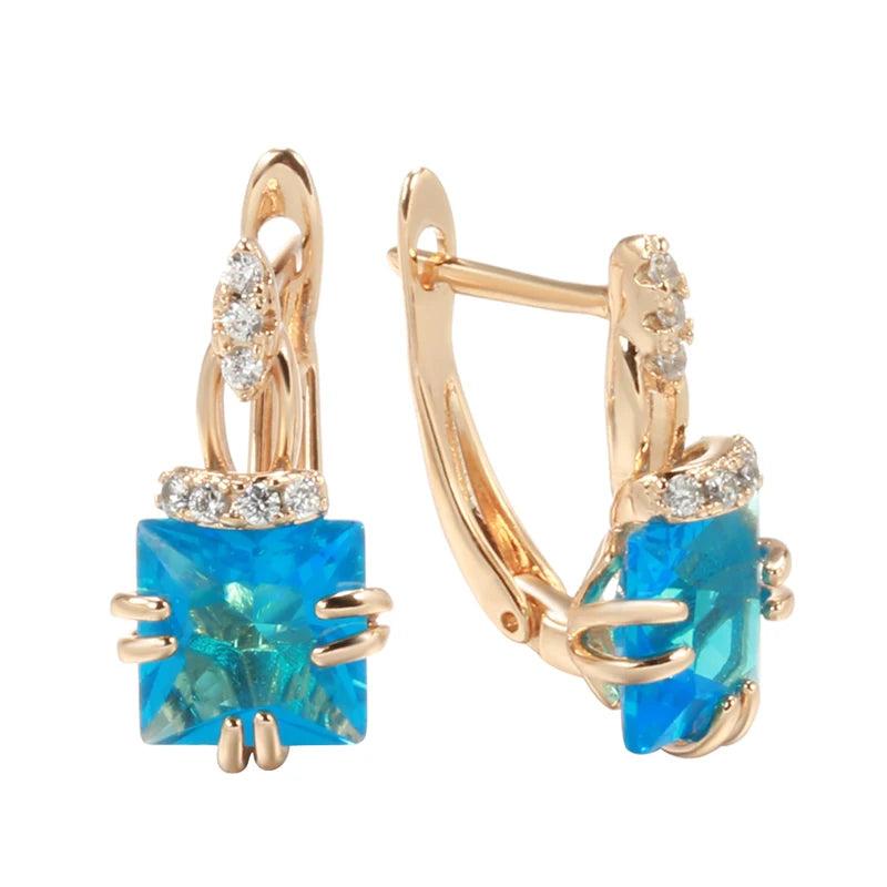 Rose Gold Bridal Earrings with Shining Square Stone