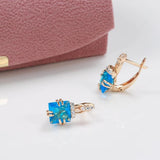 Rose Gold Bridal Earrings with Shining Square Stone