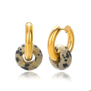 Vintage Stone Drop Earrings Geometric Opal Round Stainless Steel Plated