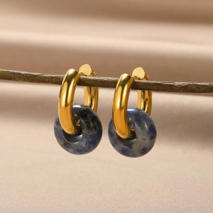 Vintage Stone Drop Earrings Geometric Opal Round Stainless Steel Plated