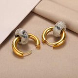 Vintage Stone Drop Earrings Geometric Opal Round Stainless Steel Plated