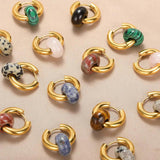 Vintage Stone Drop Earrings Geometric Opal Round Stainless Steel Plated