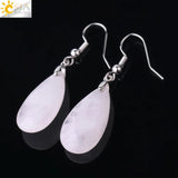 CSJA Water Drop Earrings Beaded Crystal Quartz Healing Stones