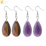 CSJA Water Drop Earrings Beaded Crystal Quartz Healing Stones