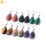 CSJA Water Drop Earrings Beaded Crystal Quartz Healing Stones