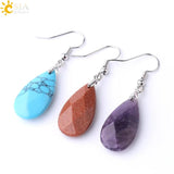 CSJA Water Drop Earrings Beaded Crystal Quartz Healing Stones
