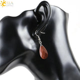 CSJA Water Drop Earrings Beaded Crystal Quartz Healing Stones