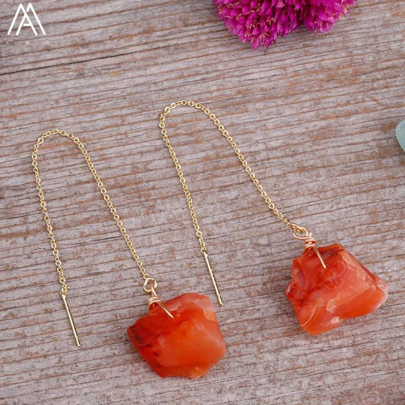 Crystal Women Earrings Raw Gemstone Dangle Earrings Healing Stone Drop Jewelry