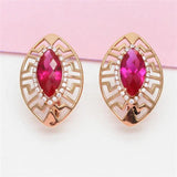 14K Rose Gold Ruby Earrings Marquise Shape Wedding Jewelry