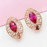 14K Rose Gold Ruby Earrings Marquise Shape Wedding Jewelry