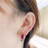 14K Rose Gold Ruby Earrings Marquise Shape Wedding Jewelry