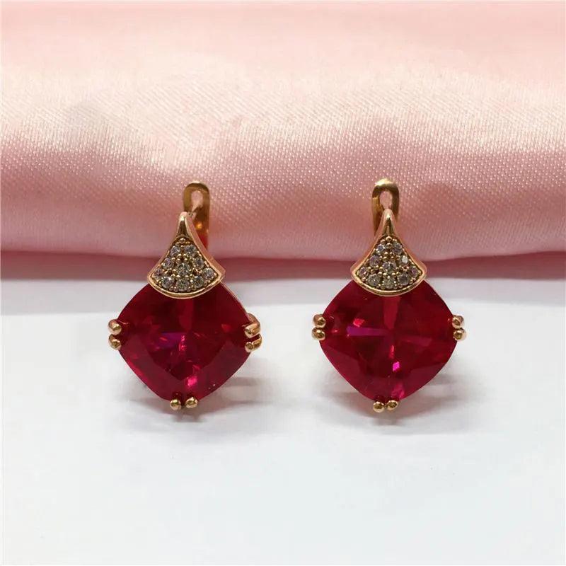 Purple Geometric Square Ruby Earrings 14K Rose Plated