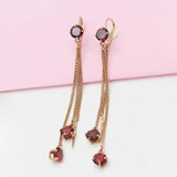 Purple 14K Rose Red Gem Tassel Earrings Long Chain Jewelry