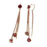 Purple 14K Rose Red Gem Tassel Earrings Long Chain Jewelry