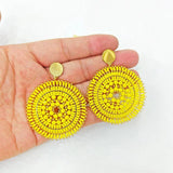 Yellow Sunflower Rice Bead Earrings Hand Knitted Bohemia Beads