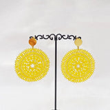 Yellow Sunflower Rice Bead Earrings Hand Knitted Bohemia Beads