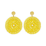 Yellow Sunflower Rice Bead Earrings Hand Knitted Bohemia Beads