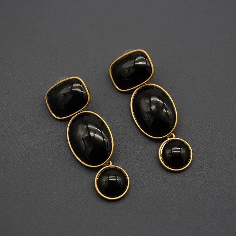 Baroque Geometric Earrings with Amber and Green Gemstones