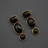Baroque Geometric Earrings with Amber and Green Gemstones