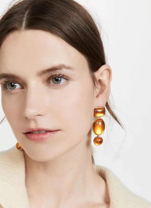 Baroque Geometric Earrings with Amber and Green Gemstones