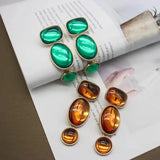 Baroque Geometric Earrings with Amber and Green Gemstones
