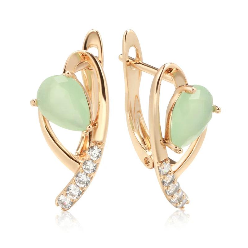 Green Emerald Natural Zircon Rose Earrings 585