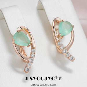 Green Emerald Natural Zircon Rose Earrings 585