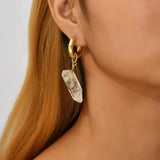 Clear Quartz Drop Earrings Natural Stone Pendant Circle Jewelry