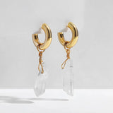 Clear Quartz Drop Earrings Natural Stone Pendant Circle Jewelry