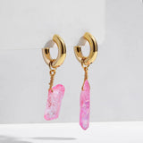 Clear Quartz Drop Earrings Natural Stone Pendant Circle Jewelry