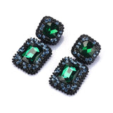 Red Green Crystal Rhinestone Square Shape Statement Large Earrings