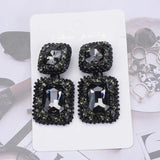 Red Green Crystal Rhinestone Square Shape Statement Large Earrings