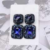 Red Green Crystal Rhinestone Square Shape Statement Large Earrings