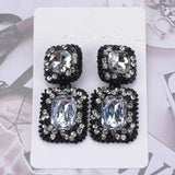 Red Green Crystal Rhinestone Square Shape Statement Large Earrings