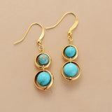 Turquoise Plated Hoop Dangle Earrings Natural Stone Boho Jewelry