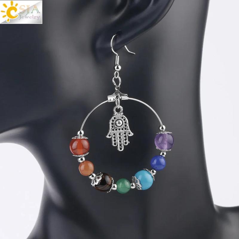 CSJA 7 Chakra Tree of Life Drop Earrings