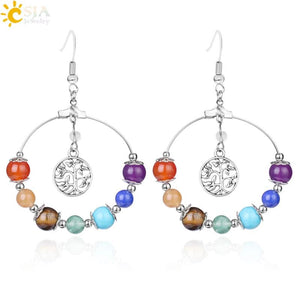 CSJA 7 Chakra Tree of Life Drop Earrings
