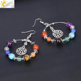 CSJA 7 Chakra Tree of Life Drop Earrings