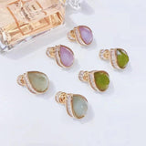 Peridot Green Gem Earrings with Purple CZ Retro Jewelry