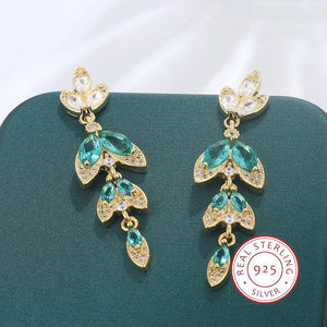 925 Silver Zircon Green Gem Tassel Earrings Birthday Jewelry Gift